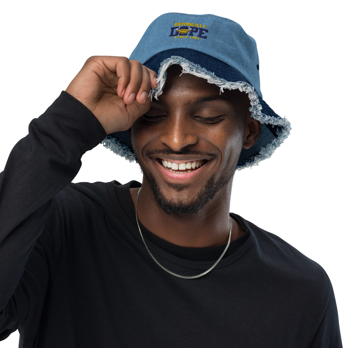 Johnson C Smith Distressed Denim Bucket Hat