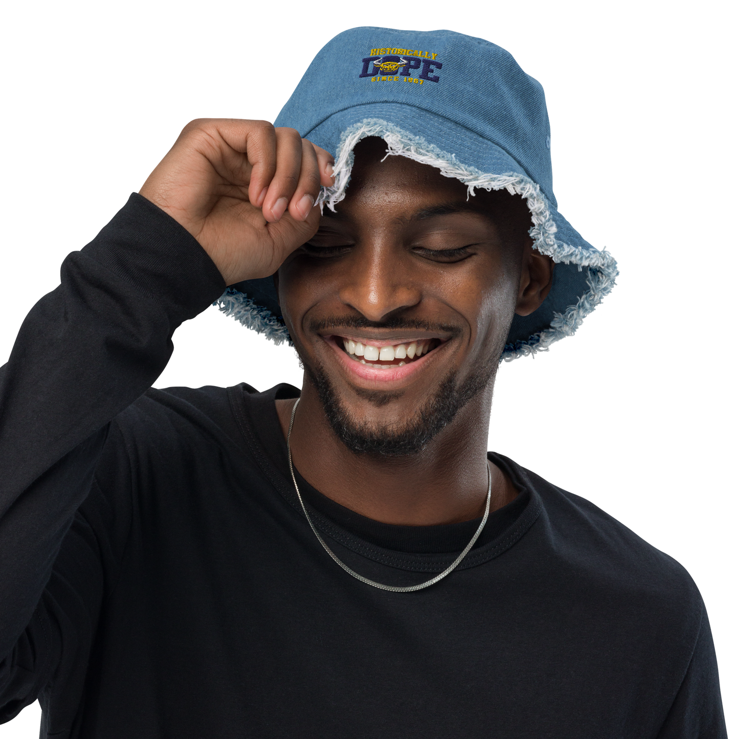 Johnson C Smith Distressed Denim Bucket Hat